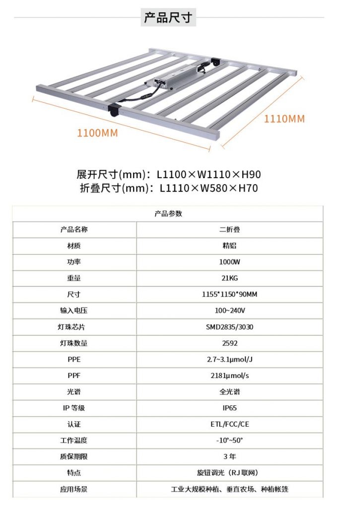 全光谱折叠led八爪鱼植物生长灯插图2